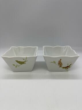 222 Fifth Chintz Birds Set of 2 Porcelain Square Bowls 4.25"